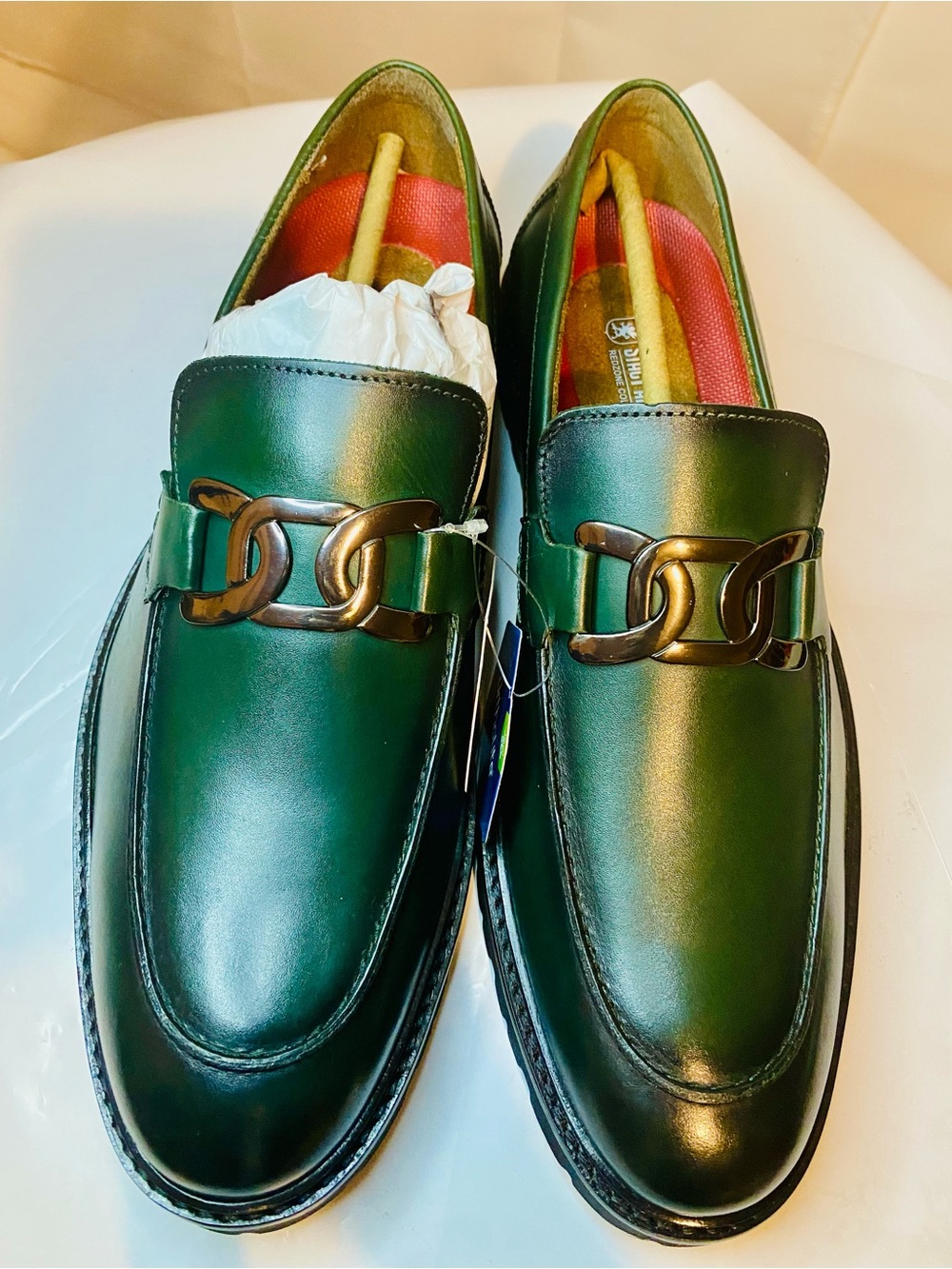 Men's Stacy Adams Green Leather Slip-On Loafers with Metal Bit Size 9